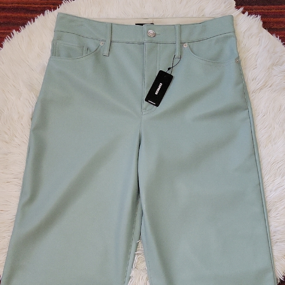 Express Light Blue-Green Leather Pants